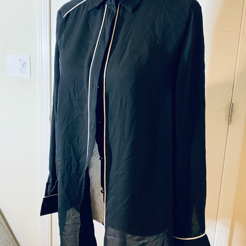 Black Blouse with White Piping